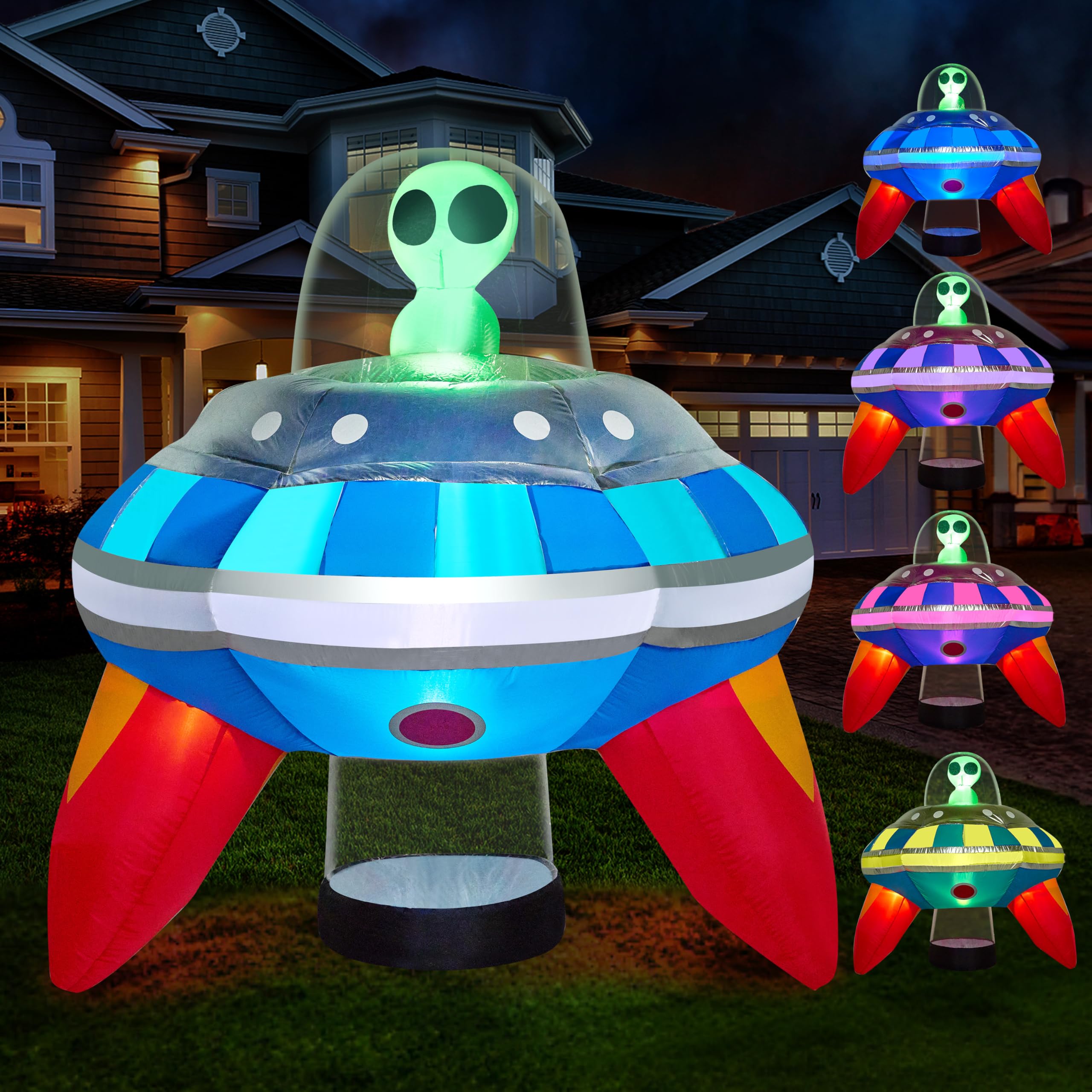Photo 1 of Joiedomi 5 FT Halloween Inflatable Outdoor Decoration, Inflatable Alien Decor Outdoor, Alien Blow Up with UFO Yard Decorations with Colorful LEDs for Halloween Decor