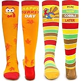 Fancy Land 2 Pairs Thanksgiving Socks Knee High Running Socks Turkey Trot Running Apparel Funny for Women Men Holiday Gifts