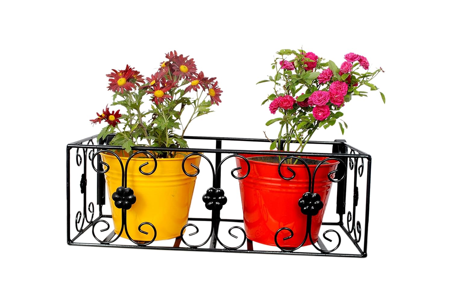 magic matels Wrought Iron Railing Planters, 22x51x18 Inches (Black