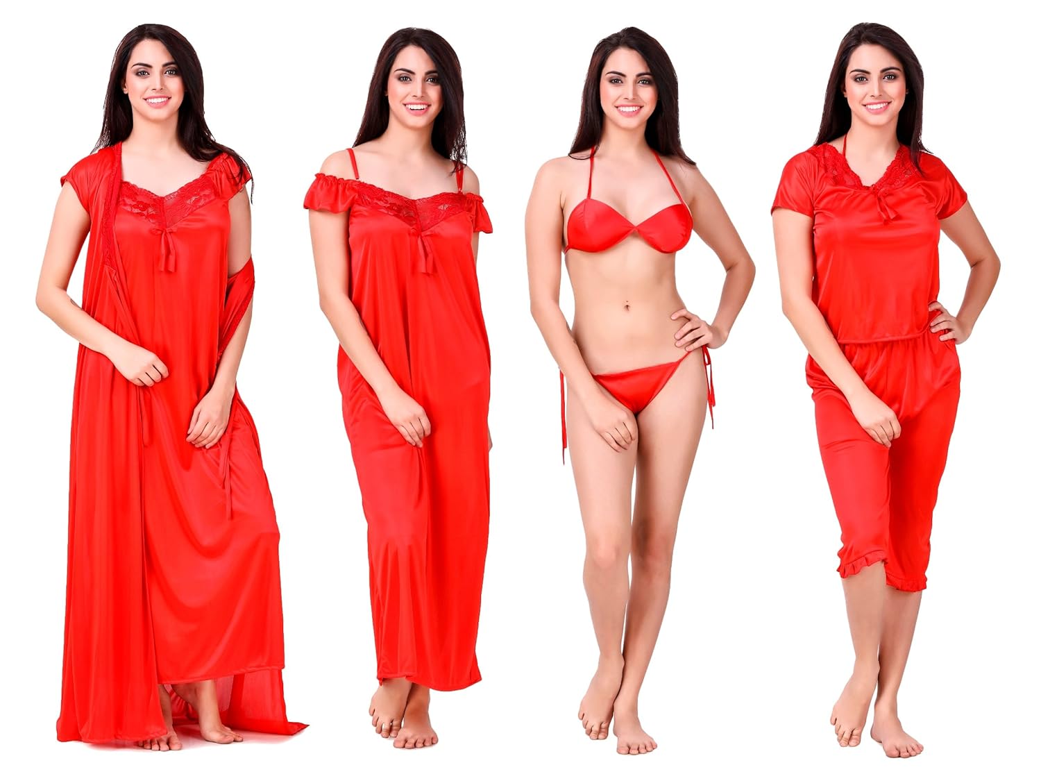 freely women's honeymoon satin nighty set - pack of 6