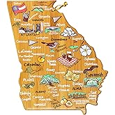 Totally Bamboo Georgia State Shaped Cutting Board and Charcuterie Serving Platter with Artwork by Fish Kiss, Includes Hang Tie for Wall Display