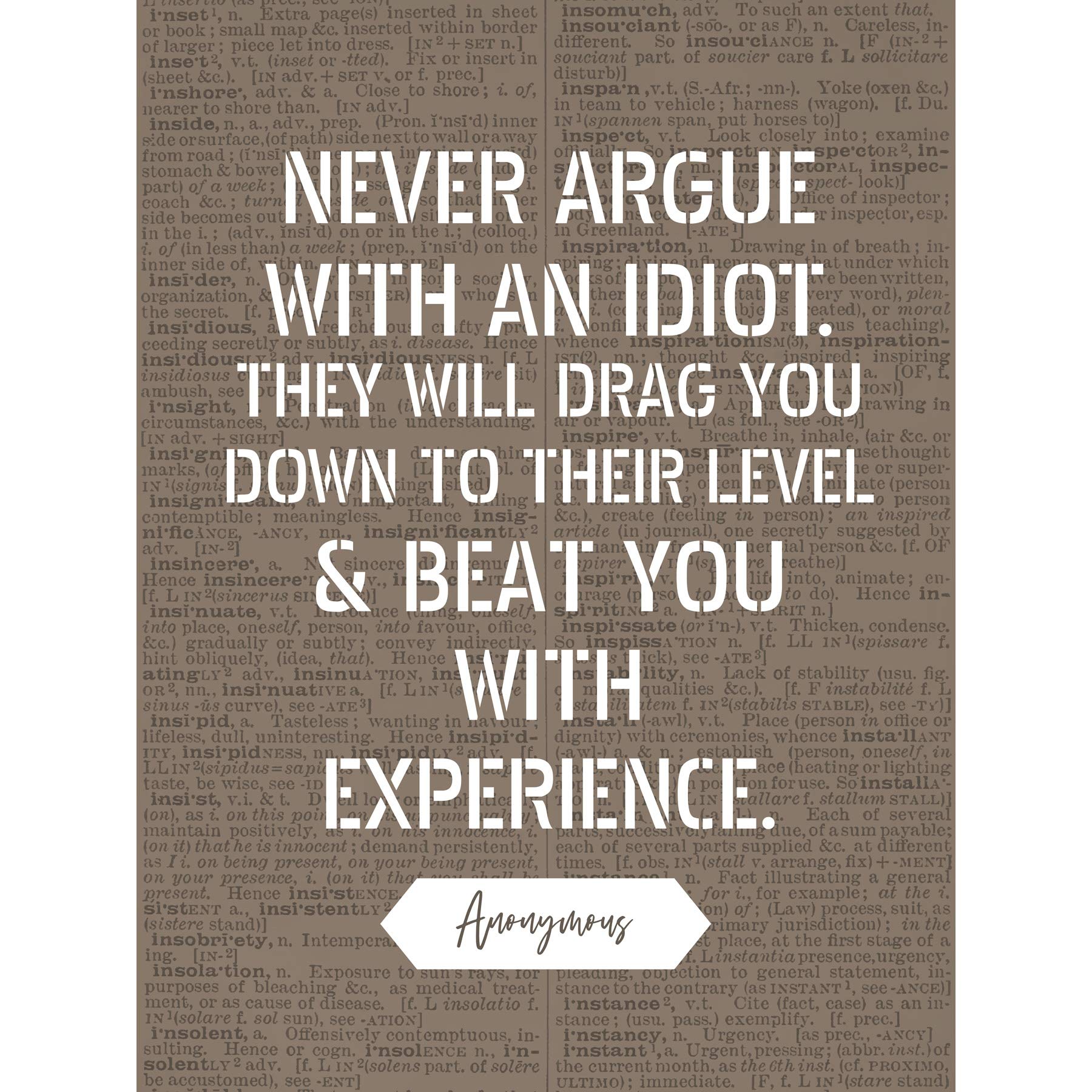 Artery8 Dictionary Inspiring Quote Argue with an Idiot Attributed to Mark Twain Large Wall Art Poster Print Thick Paper 18X24 Inch