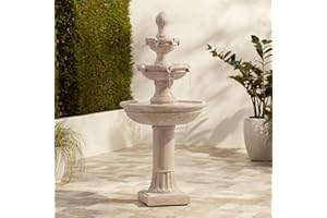 Stafford 48" High Large Traditional Italian Indoor Outdoor Decor Faux Stone Floor Fountain Waterfall 3-Tier Standing Basin Water Feature for Outside Garden Patio Yard Backyard Porch - John Timberland