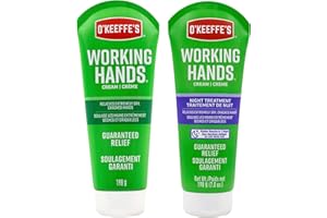 O'Keeffe's Working Hands Hand Cream Plus Night Treatment Cream Bundle - 7 oz Tubes (2 Total) - Repairing Skincare for Cracked, Dry Hands