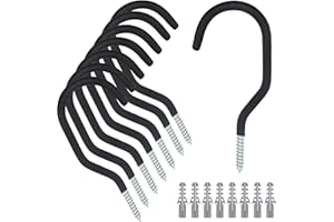 KURUI Heavy Duty Screw Hooks for Hanging Plants, Outdoor String Lights, Bike, 8 Pack Large Ceiling Hooks for Garage Organization and Storage, Black No Drill Wall Hangers