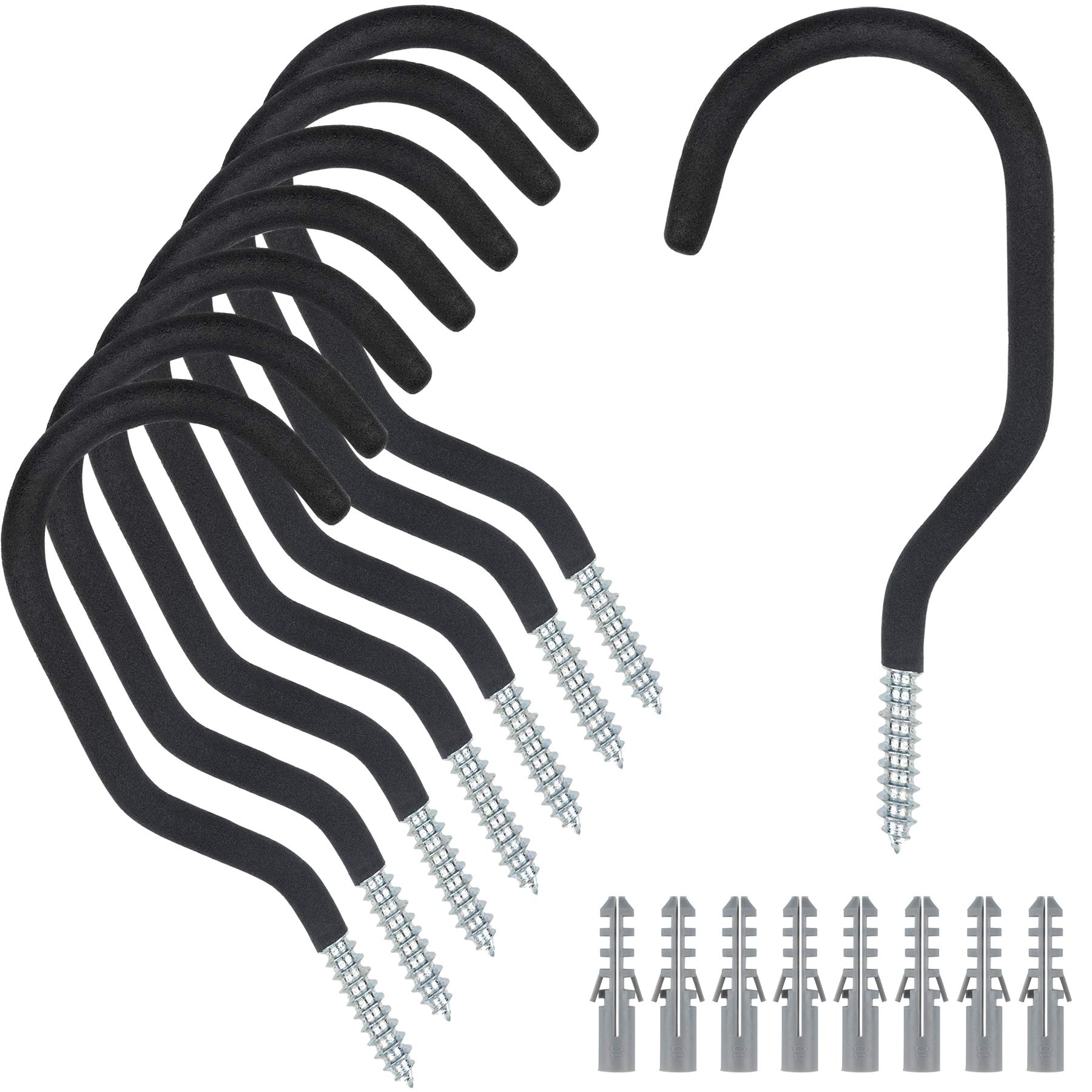 KURUI Bike Hooks for Ceiling, 8 Pack Heavy Duty Garage Bike Hooks Made of Carbon Steel with PVC Coating, Wall Mount Bicycle Storage for Ceilings, Space Saving Utility Organizer for Basement Warehouse