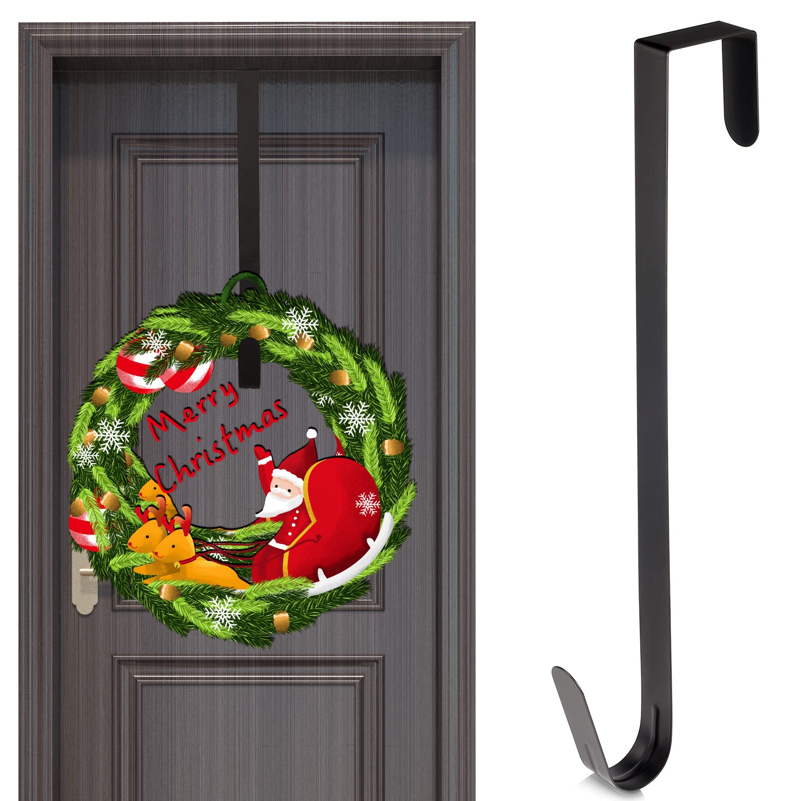 KINBOM 1pc 15Inch Christmas Door Ornament Hook, Steel Hanger Hook Front Door Decoration Metal for Wreath, Christmas Ornament, Backpack, Handbag or Welcome Sign (Black)