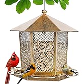 Wild Birds Feeder, Finch Bird Feeder for Outdoors, Metal Hexagonal Gazebo Birdfeeder for Garden Patio Outside Hanging