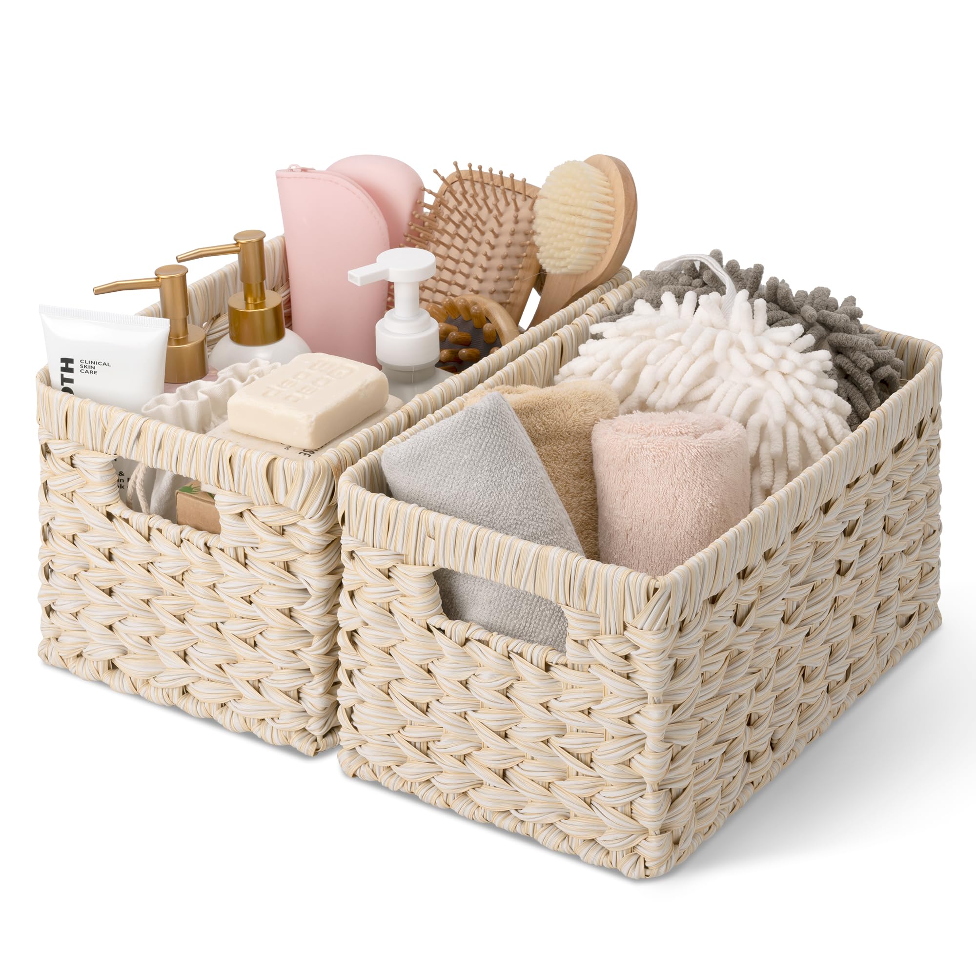 Photo 1 of GRANNY SAYS Storage Baskets for Organizing, Wicker Storage Basket for Shelf, Wicker Basket for Organization, Waterproof Basket for Living Room, Decorative Basket for Pantry and Entryway, 2-Pack