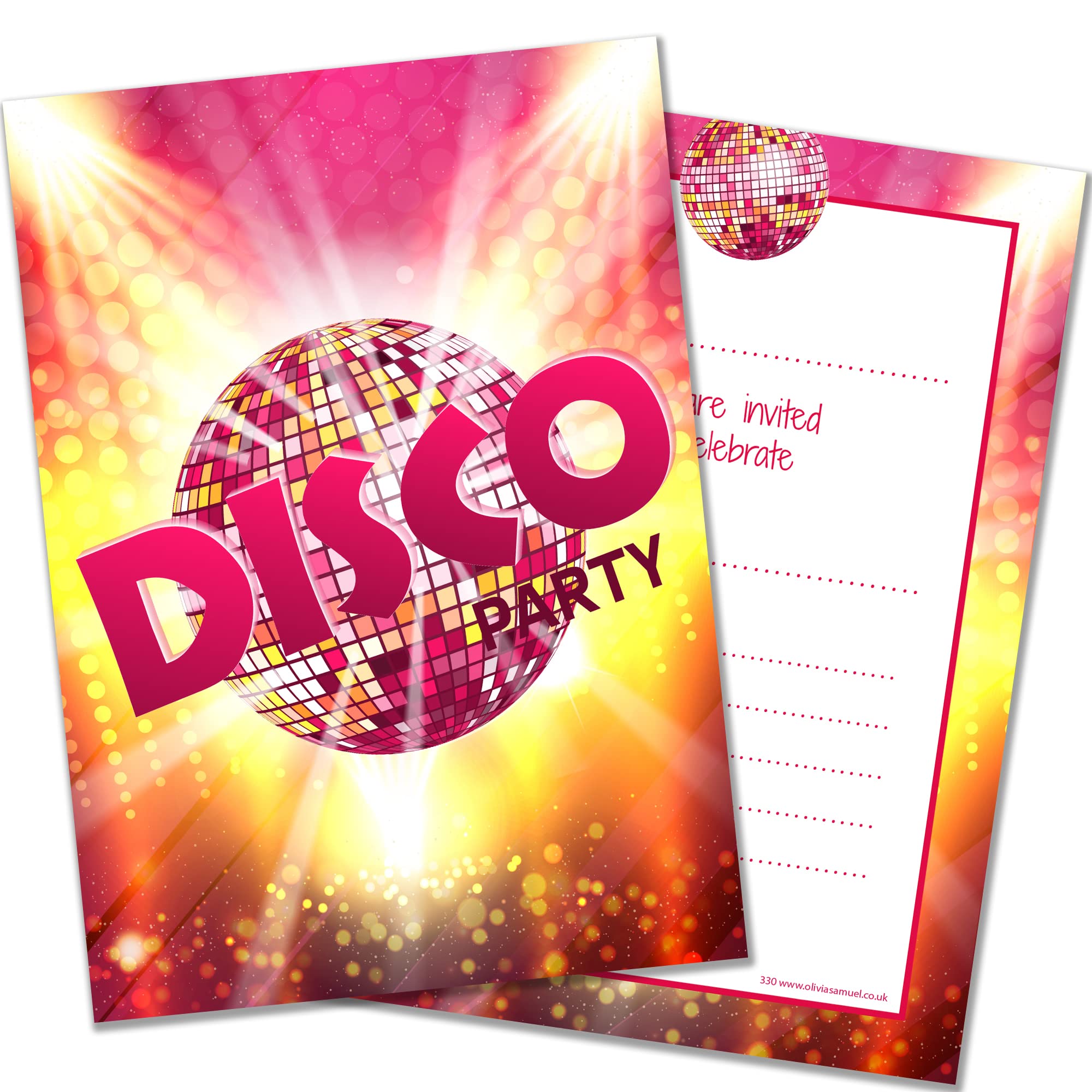 Olivia Samuel 20 x Disco Party Invites from A6 Double Sided Cards with Envelopes