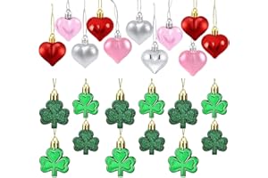 MIXTEACH 48pcs Valentine's Day Heart Shaped Ornaments and St. Patrick's Day Shamrock Ornaments for Valentine's Day and St. Patrick's Day Party Favor Gift Supplies