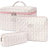 honitty Makeup Bag,Quilted Cosmetic Bags,Large Floral Make Up Organize bag,Makeup Bag Set for Women,Flower Travel Toiletry Bag