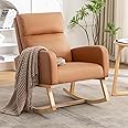 HCHAIRH Rocking Chair Nursery, Leather Nursing Rocking Chairs, Upholstered Nursery Glider Rocker Wingback Morden Rocking Chair with Side Pocket for Mom Nursery, Living Room, Bedroom, PU Brown