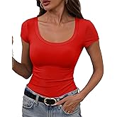 GEMBERA Womens' Stretchy Scoop Neck Short Sleeve Shirts Fitted Casual Basic Top T-Shirts