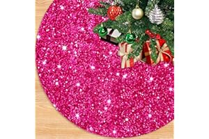 PATYDEST Hot Pink Christmas Tree Skirt Sequin Tree Skirt 36 Inch Round Tree Skirt Sparkle Tree Mats Sequence Velvet Fabric Tree Skirts Winter Holiday Christmas Tree Rug Skirt Pink Christmas Ornaments