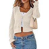 SimpleFun Womens Crochet Cardigan Casucal Tie Front Shrugs Sweaters Long Sleeve Knit Cropped Cardigans Tops
