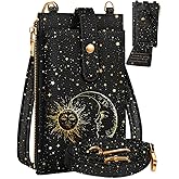 Miss Adola Phone Purse Crossbody Bags for Women - Leather Small Cell Phone Wallet RFID Blocking with Card Slots & Adjustable Strap Cute Designer Aesthetic Cross Body Bags, Sun Moon