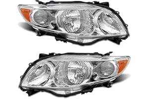 ADCARLIGHTS for 2009 2010 Toyota Corolla Headlight Assembly compatible with 09 10 Corolla Base/CE/LE/XLE Models North America Built Vehicle Clear Lens Chrome Housing Amber Reflector Replacement Pair