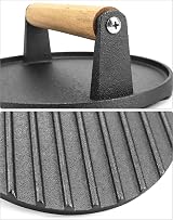 QWORK Burger Press Cast Iron with Wooden Handle 17.5cm view 5