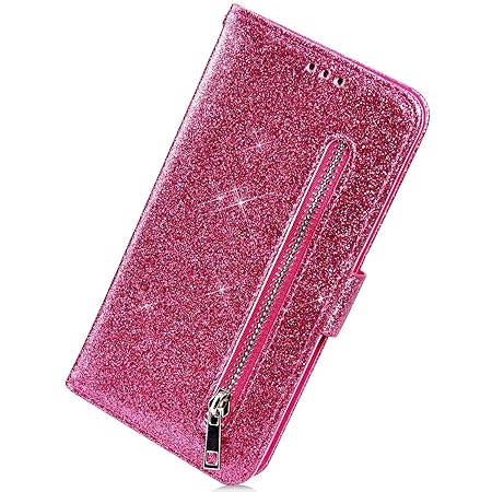 Herbests Kompatibel mit Samsung Galaxy S6 Edge Handyhülle Handytasche Glitzer Reißverschluss Leder Hülle Luxus Bling Glänzend