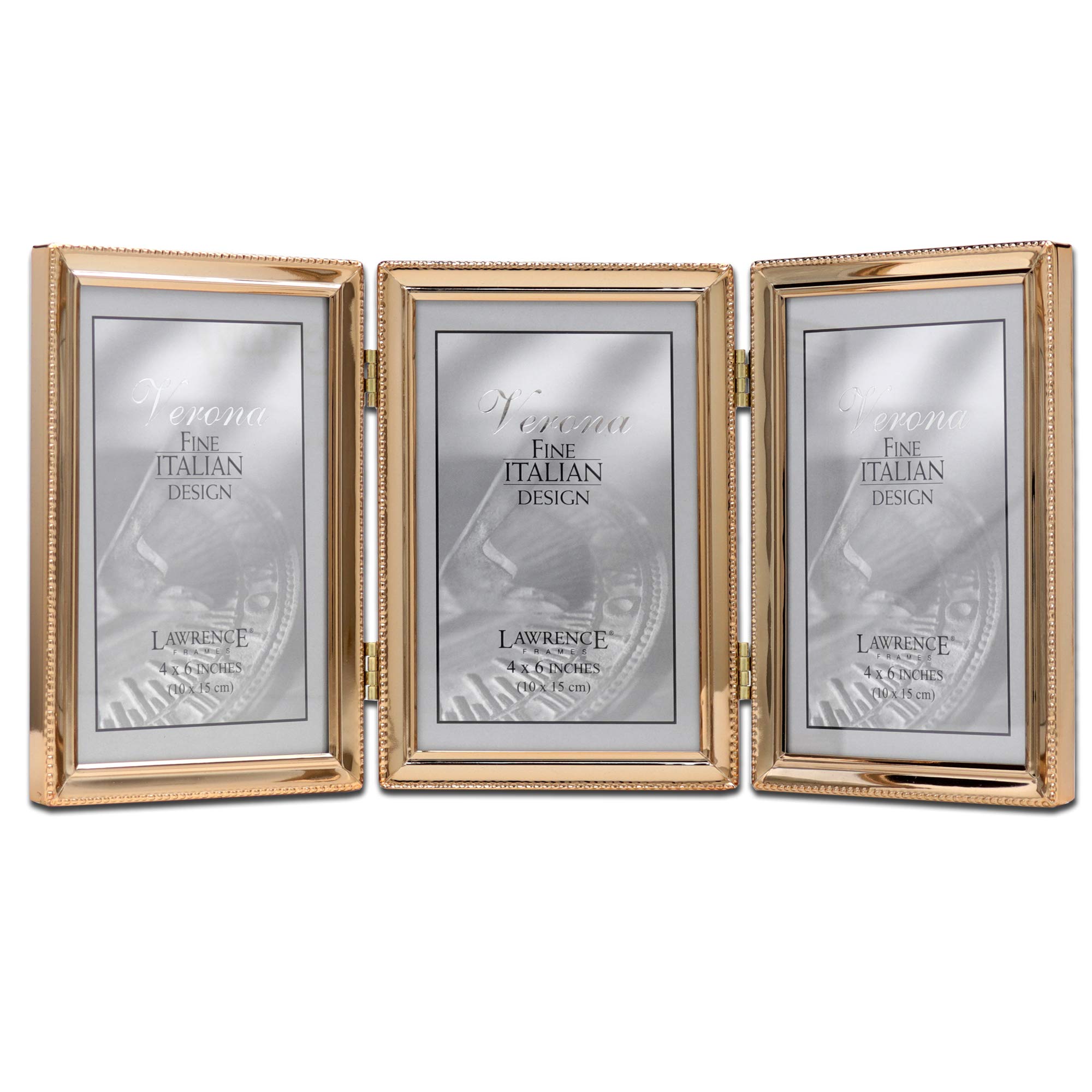Lawrence Frames 11746T Classic Bead Picture Frame, 4x6 Triple, Gold