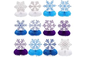 NATNARR 12 PCS Snowflake Honeycomb Centerpieces for Tables Frozen Birthday Party Decorations Snowflake Table Centerpieces Winter Wonderland Party Decorations for Christmas Holiday Baby Shower Supplies