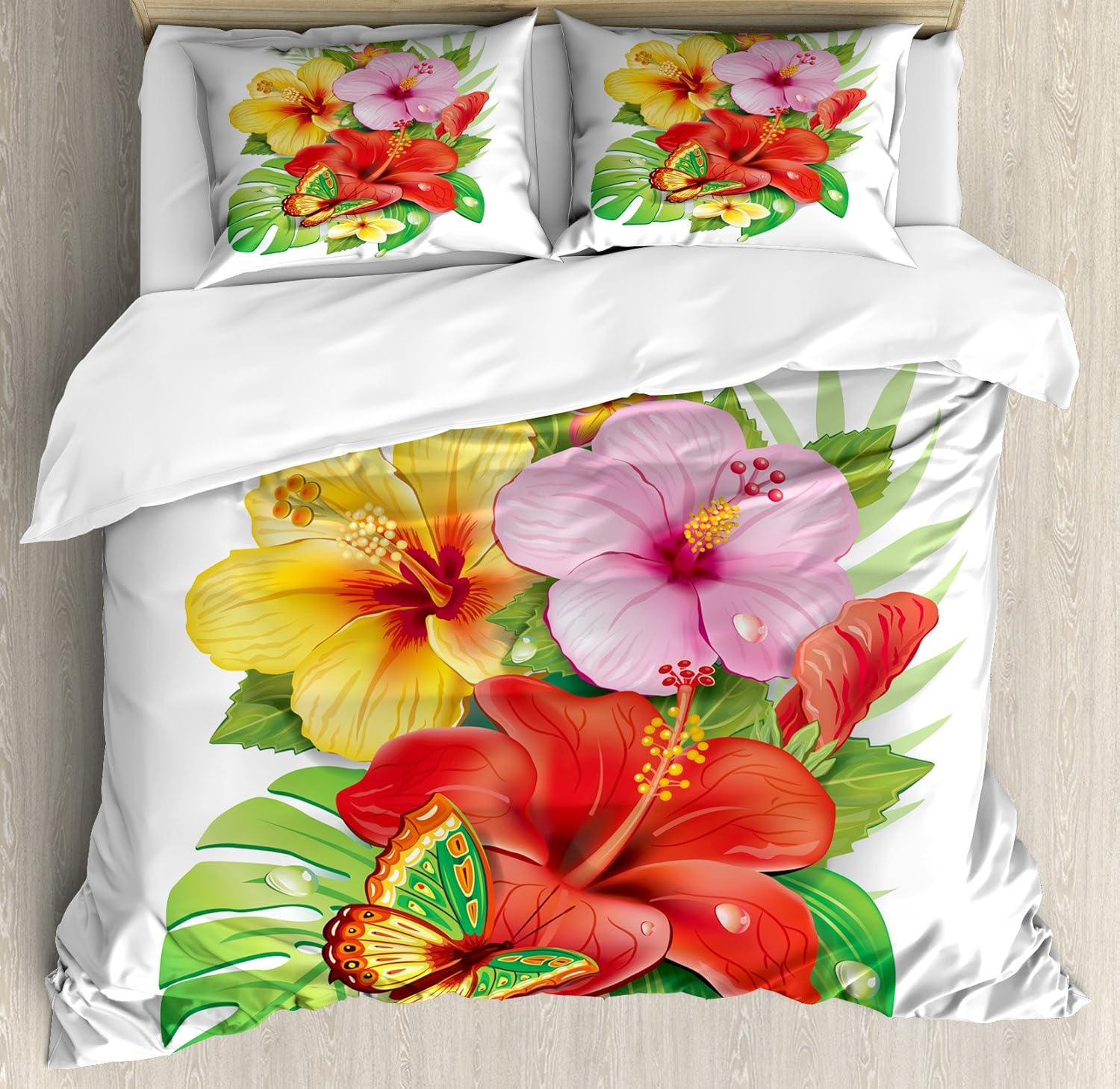 Ambesonne Hawaiian Duvet Cover Set, Bouquet of Colorful