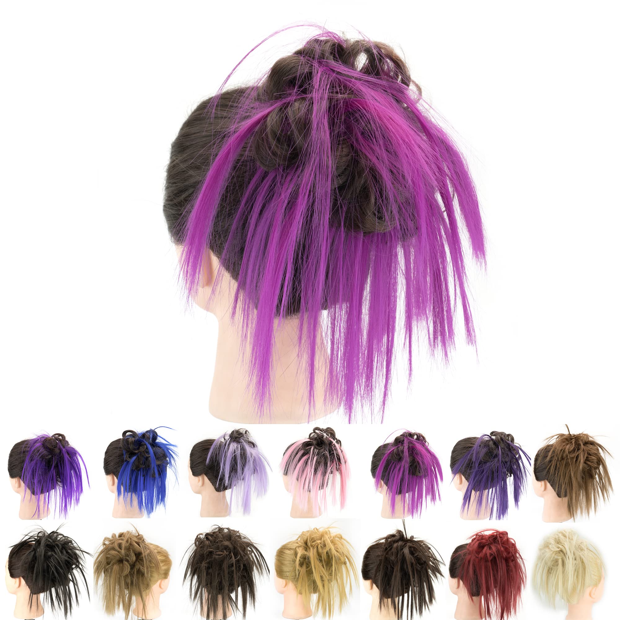 IMISSU 2PCS Messy Hair Bun Piece Updo Fake Scrunchies Extension Wavy Curly Hairpieces Ponytail Chignon Headband for Women (2PCS Brown Rose)