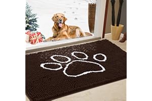IM HOME Dog Door Mat for Muddy Paws, Pet Rug Chenille Absorbent Outdoor Doormat 36"x 24", Non Slip Heavy Indoor Doormat Soft Front Inside Doormat for Entryway, Mud Paws, Patio,Dog Paw Brown