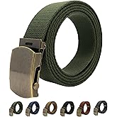 WAUNEE Canvas Belt Web Belt Military Belt Golf Belt with Antique Brass Buckle and Tip Waist Size Up to 45" Long