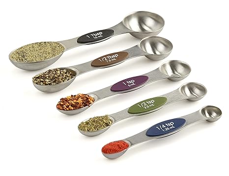 Magnetic Measuring Spoons 1 4 Teaspoon To Tablespoon Set Of 5 Stainless Steel Metal Measuring Spoon Set Double Measure Liquid And Dry Magnet