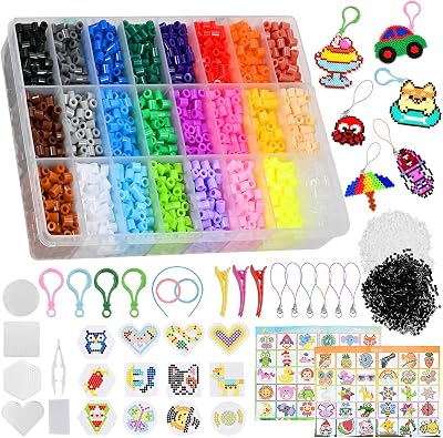 GOLDGE Fuse Bead Kit 24 Colors 6300 Pcs Iron Beads Pegboards Tweezers Craft Set