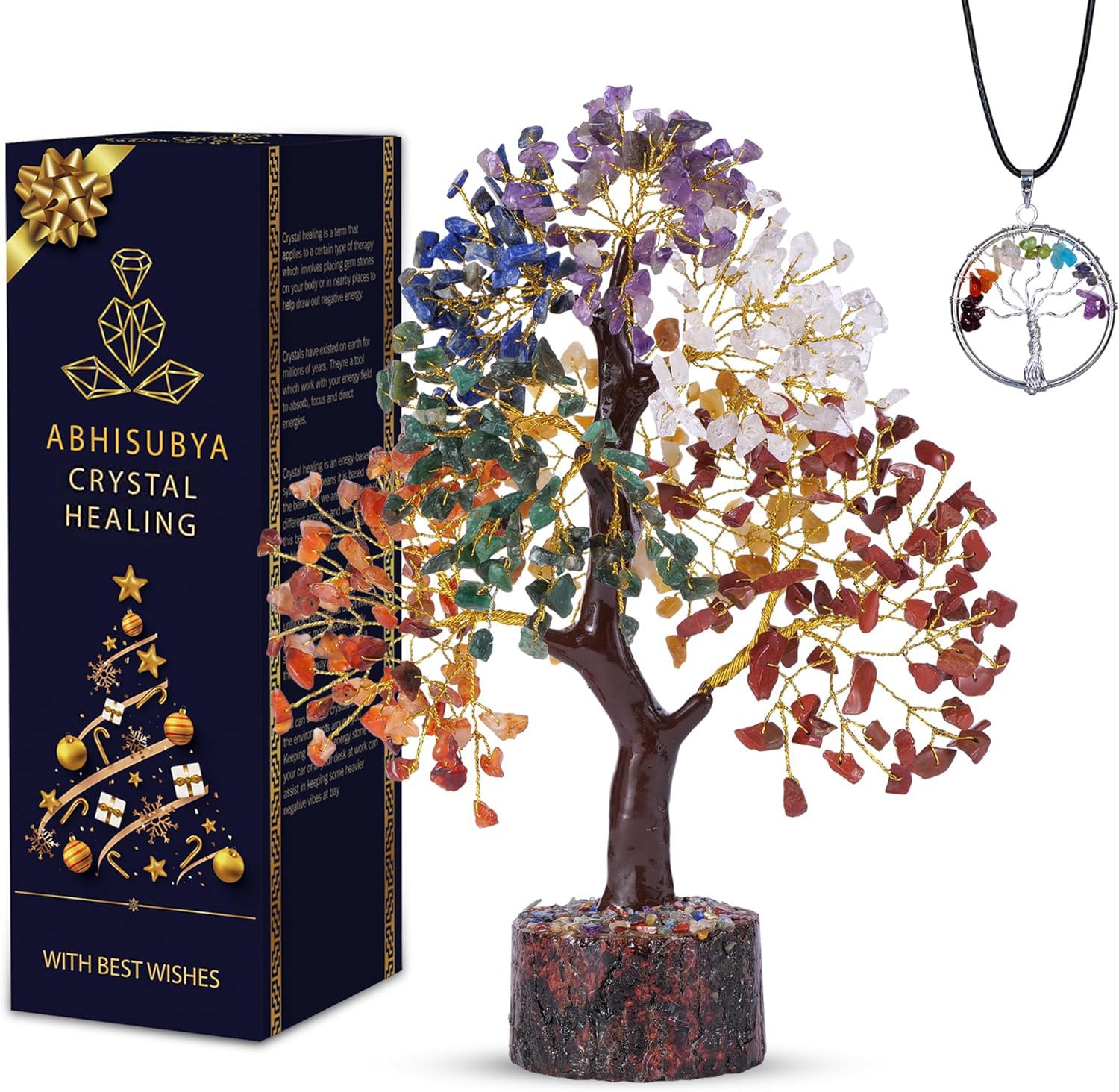 Abhisubya Seven Chakra Crystal Tree - Crystal Gifts - Chakra Tree - Gemstone Tree - Crystal Tree of Life - Bonsai Tree - Birthday Gift for Women - House Warming Gifts New Home - Feng Shui - Money Tree