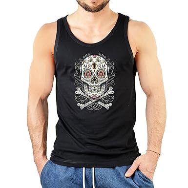 ArtBrands Herren Tank Top mit Verzierten Totenkopf aus Mexiko - Cooles Trägershirt, Muskelshirt
