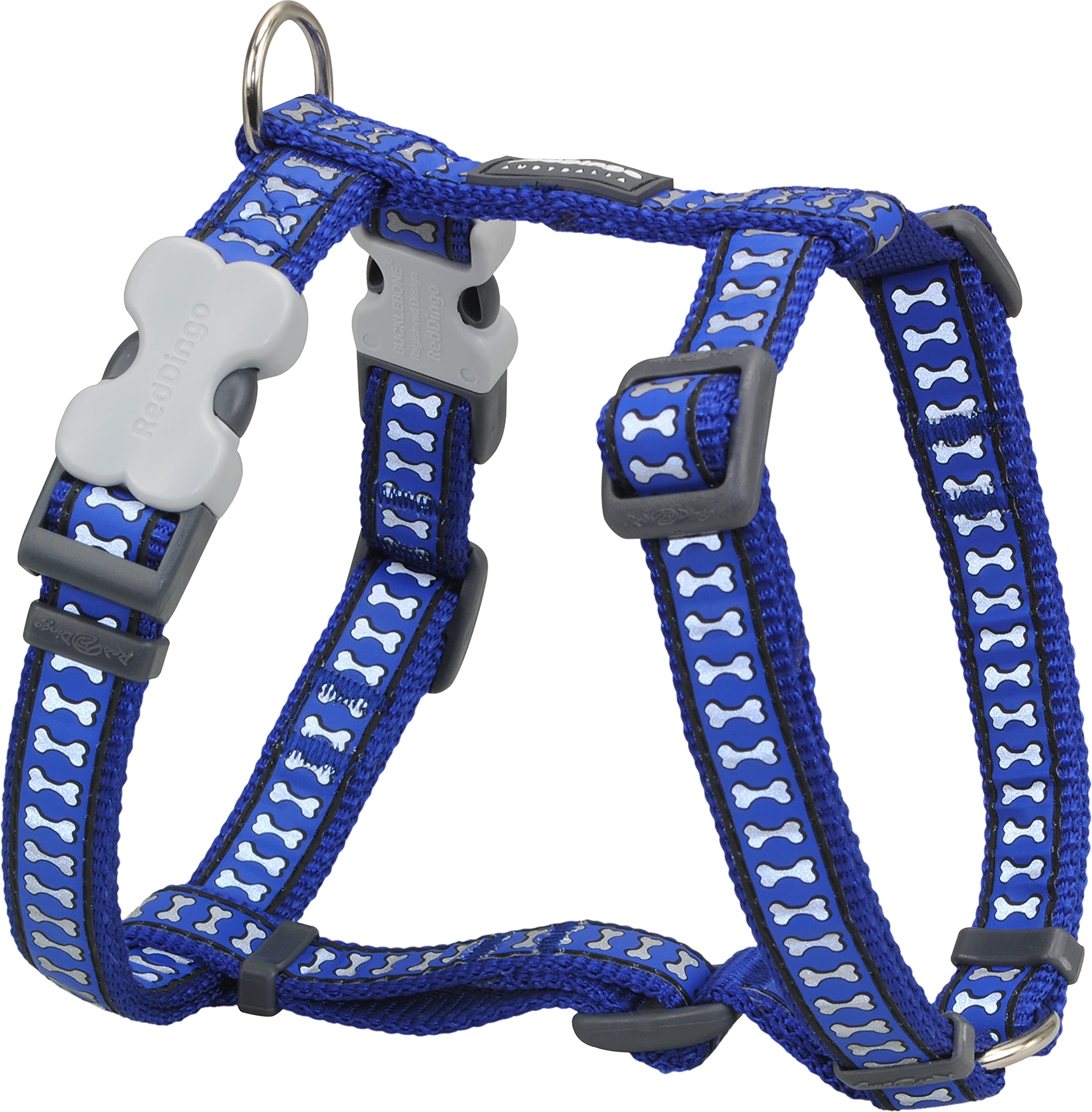 Red Dingo Dog Harness Reflective Bones, Dark Blue, Large 25mm