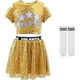 LOLANTA Girls Sequins Dance Costumes Sparkly Jazz Latin Hip Hop Clothing Set, Shiny Crop Top with Sequin Skirt 5-12 Years