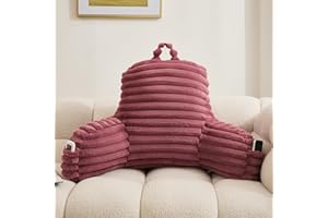 WERDIM Reading Pillow for Sitting in Bed, Faux Fur Back Pillow for Bed Rest, Bed Chair Pillow with Arms and Pockets(Standard, Dusty Rose)