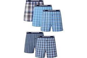 Jveyvth Men's Boxer Shorts 100% Cotton Classic Plaid Woven Boxers for Men Soft Breathable Mens Underwear with Button Fly