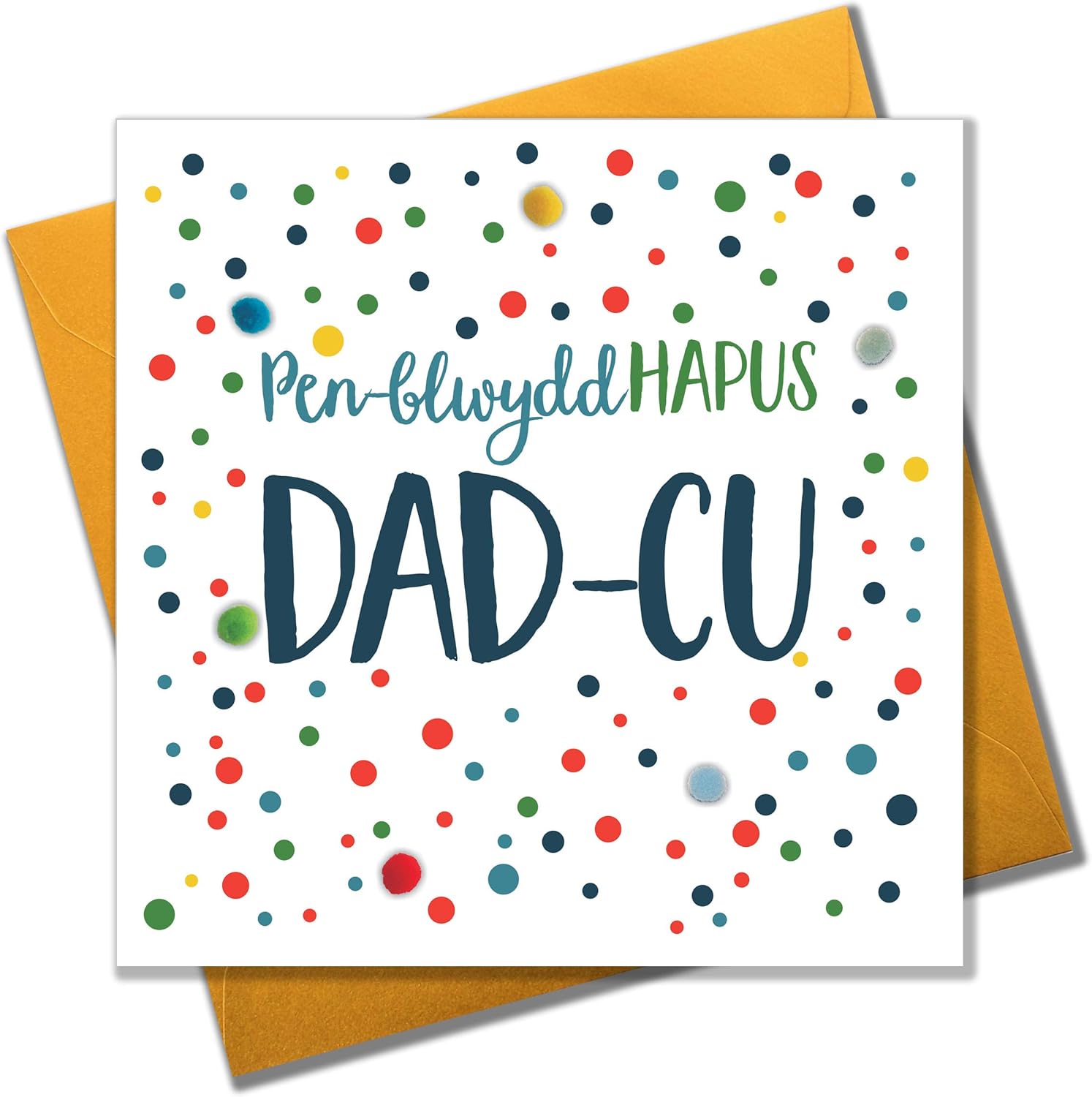 Claire Giles Greeting Cards, Welsh Happy Birthday Grandpa Card, Penblwydd Hapus Dad-cu, Dots Design Birthday Greeting Card