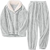 HEEKEPK Womens Fluffy Pajamas Set Fleece Fuzzy Winter Warm Pj Sets Pullover Pants Plush 2 Piece Loungewear Sleepwear Pockets