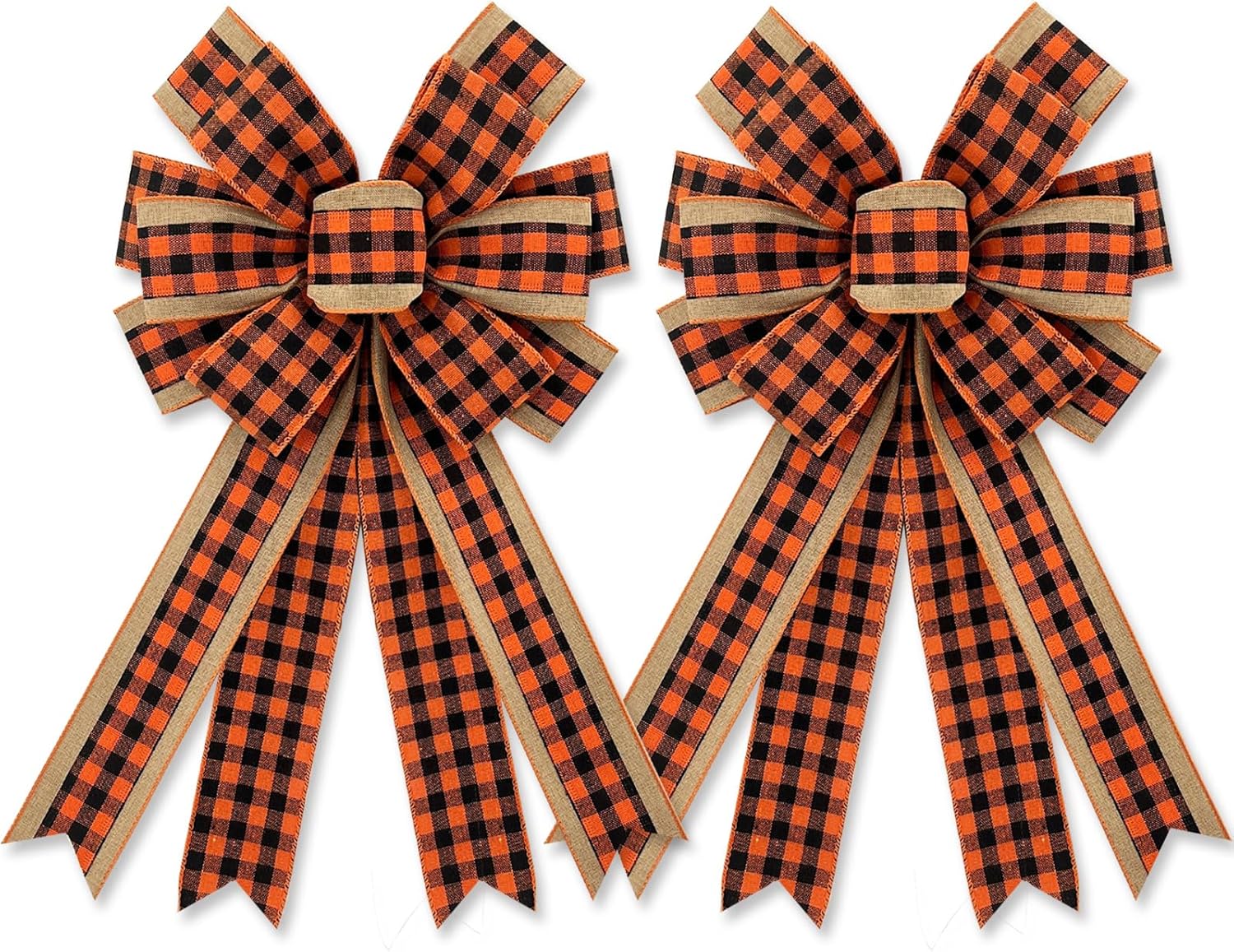 Bows & Ribbons - Whaline 2 Pack Fall Wreath Bow Buffalo Plaid Burlap Bow Autumn Decorative Tree Topper Ornaments Gift Bow for Birthday Wedding Party Supplies Indoor Outdoor Home Decor, 11.4 x 19.7 Inch
