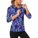 WOWENY Women's 3/4 Sleeve Athletic Golf Shirts Quarter Zip Pullover Collared T-Shirt Workout Print Tennis Top