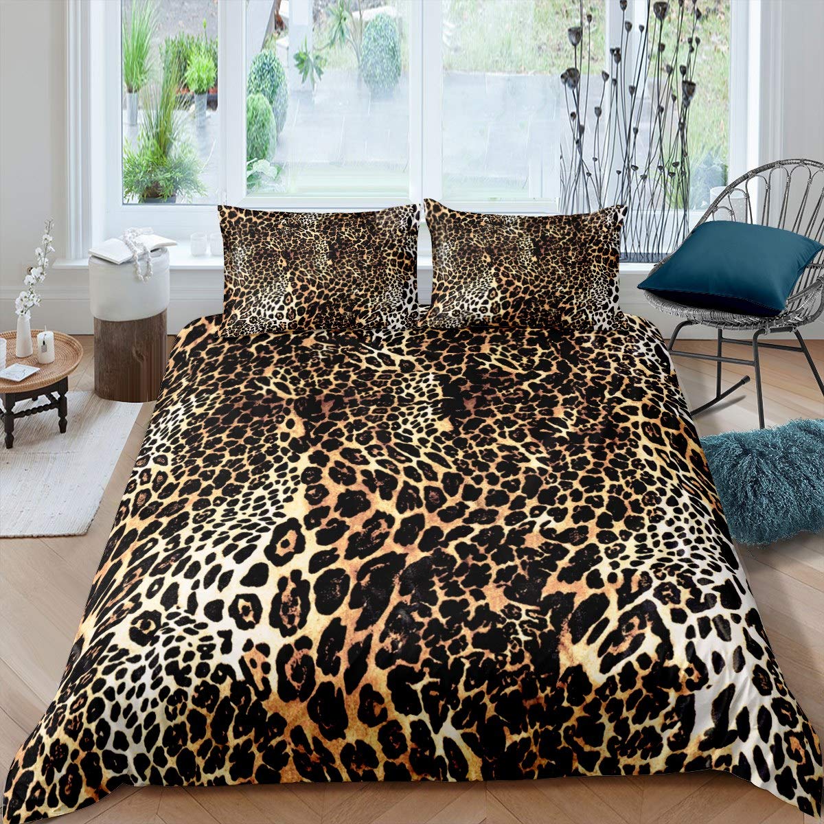 Loussiesd Leopard Print Duvet Cover Safari Cheetah Print Bedding Set for Kids Girls Women Ultra Soft Wild Animal Theme Comforter Cover Wildlife Style Decor Bedclothes 3Pcs King Size