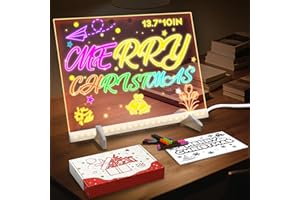 YUEUR LED Drawing Board -13.7'' X 10" Doodle Glow Board for Christmas Gift, Room/Store/Festival,etc. with 4 Modes & 7 Colors, LED Glow Drawing Board with Adapter, 7 Markers & Tracing Paper