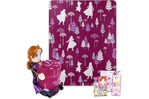 Disney Frozen Throw Blanket and Plushie Bundle - Anna Kids and Teens Blanket, Plush Doll, Stickers, Activity Book, More for Girls | Disney Frozen Blanket Size 40" x 50"