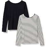 Amazon Essentials Women's Scoop Back Long Sleeve Slim-Fit Rib-Knit T-Shirt, Pack of 2