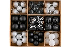 DECOR BY HANNAH DecorbyHannah 45ct Christmas Ornaments Set, Shatterproof Assorted Mini Black White Christmas Ornaments for Tree Decorations, Small Decorative Christmas Ball Ornaments for Halloween Home Party Decor