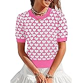Women Puff Short Sleeve Sweater Casual Cropped Knit Shirts Cute Heart Holidays Graphic Print Pullover Jumper Tops 2025