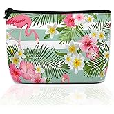 DEMACYA Flamingo Tropical Flowers Makeup Bag for Purse, Waterproof Funny Cosmetic Bag for Women, Zipper Travel Toiletry Pouch Gift 9.5×5.9 Inch