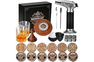 Whiskey Smoker Kit with Torch - 6 Flavors Wood Chips, 2 Glasses, 6 Stones, Cocktail Smoker Infuser Kit, Old Fashioned Drink S